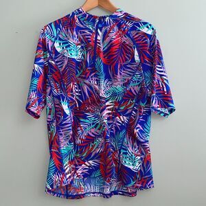 Coolibar Freestyle Short Sleeve Rash Guard 1/4 Zip UPF 50+ Womens XXL Tropical